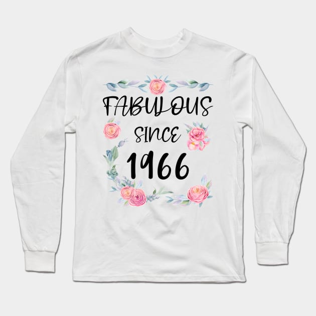 Women 55 Years Old Fabulous Since 1966 Flowers Long Sleeve T-Shirt by artbypond